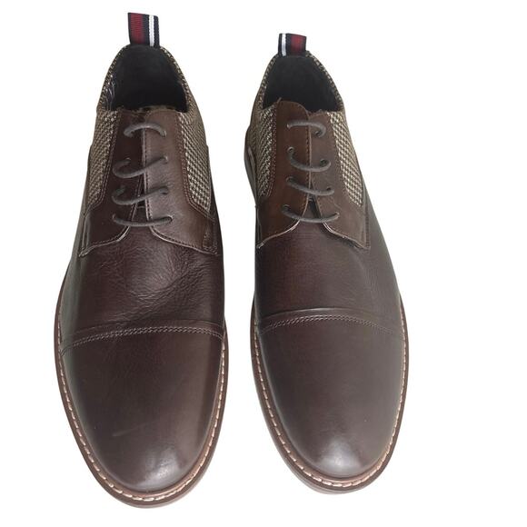 NWOT Ben Sherman Brown Leather Cap Toe Oxford with Houndstooth Detail Size 10 - Picture 3 of 9